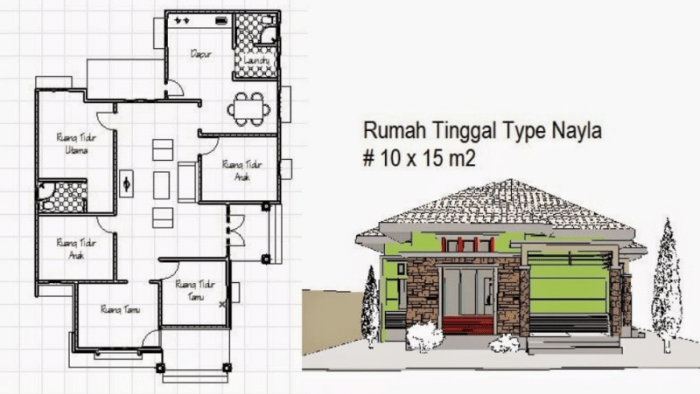 Desain rumah lahan 10x15 ukuran 8x10